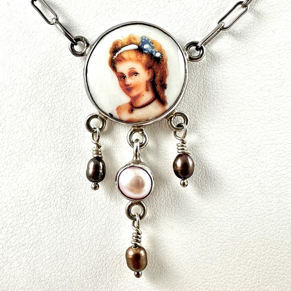 Handmade Vintage Unique RARE Sterling Silver & Pearl Gibson Girl Necklace